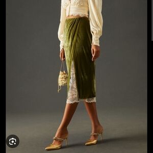 Anthropologie Green Velvet Skirt, New With Tags, Size Large